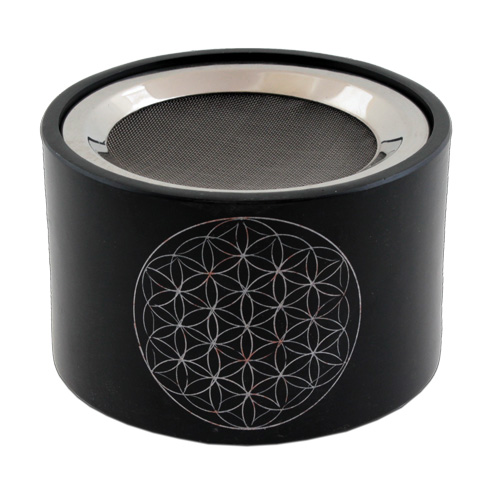 Räucherzubehör / R&auml;uchergef&auml;&szlig;e aus Speckstein und Keramik / Räucherstövchen Blume des Lebens, schwarz, ø 10 cm